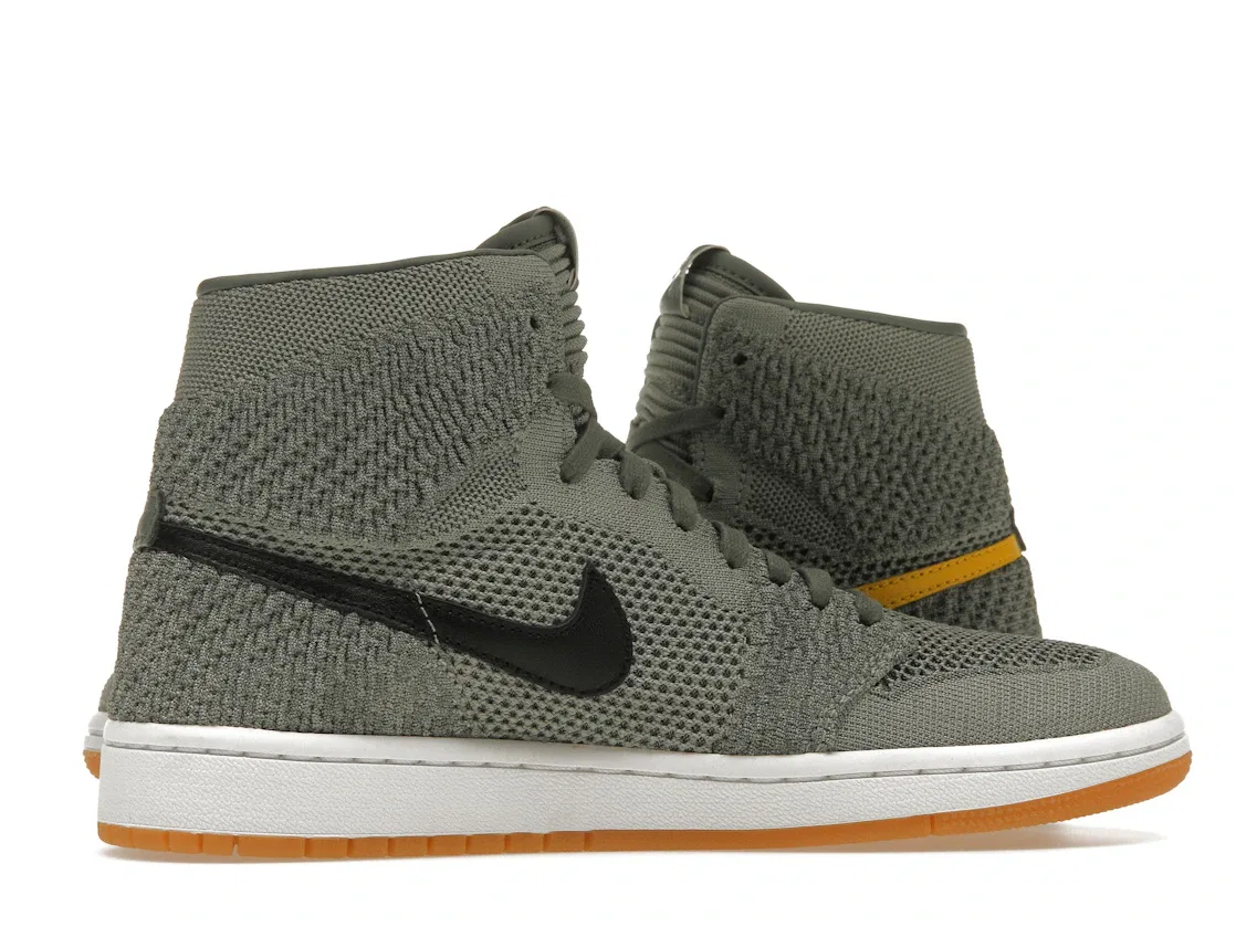 Детские кроссовки с высоким верхом Jordan 1 Retro High Flyknit Jordan, Clay Green/White-Hyper Cobalt-Gum Yellow — фото 3