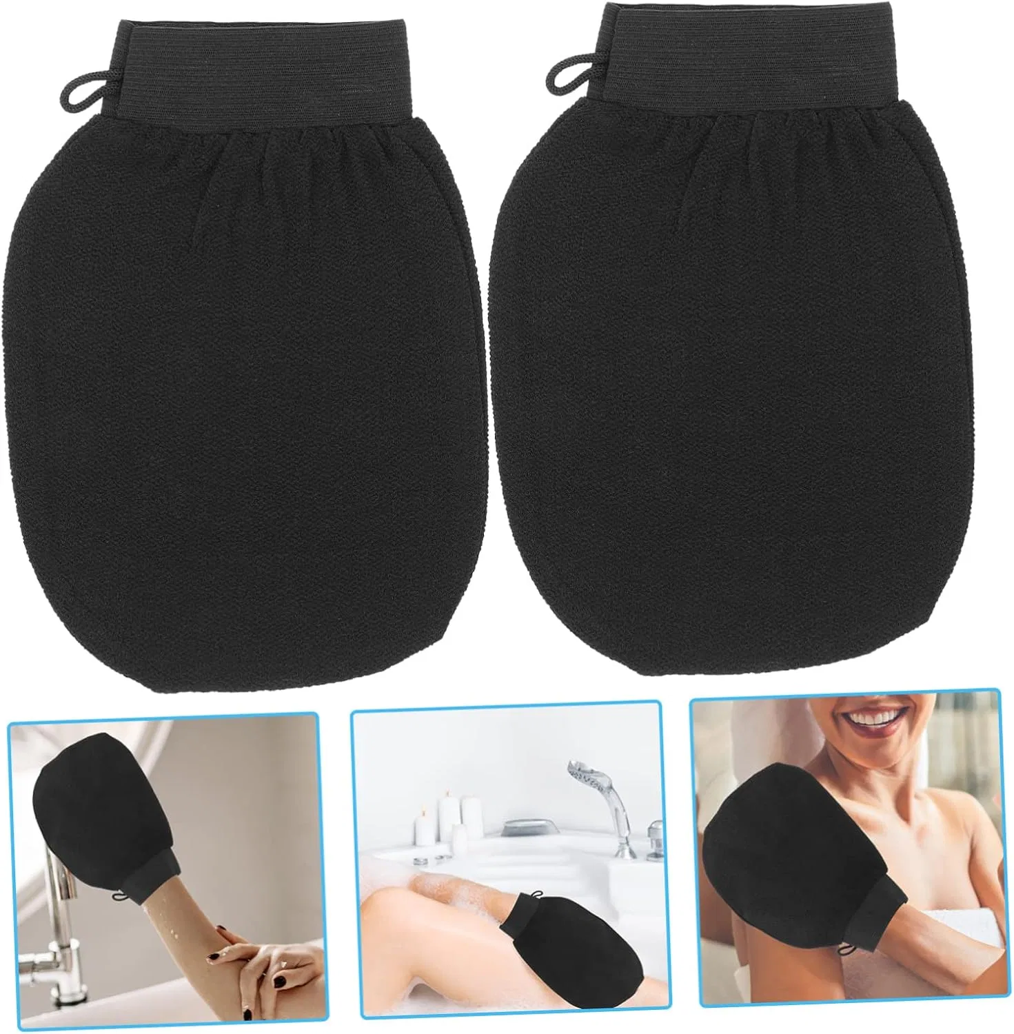 Мочалки-рукавицы для пилинга FOMIYES, 10 шт, 20x15x1 см, Black — фото 4