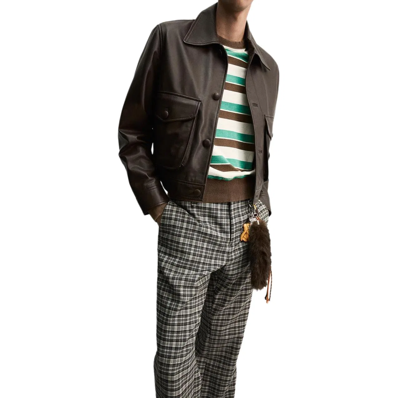 Мужская кожаная куртка с принтом Harry Lambert FW25 x Disney, ZARA, Dark Brown — фото 4