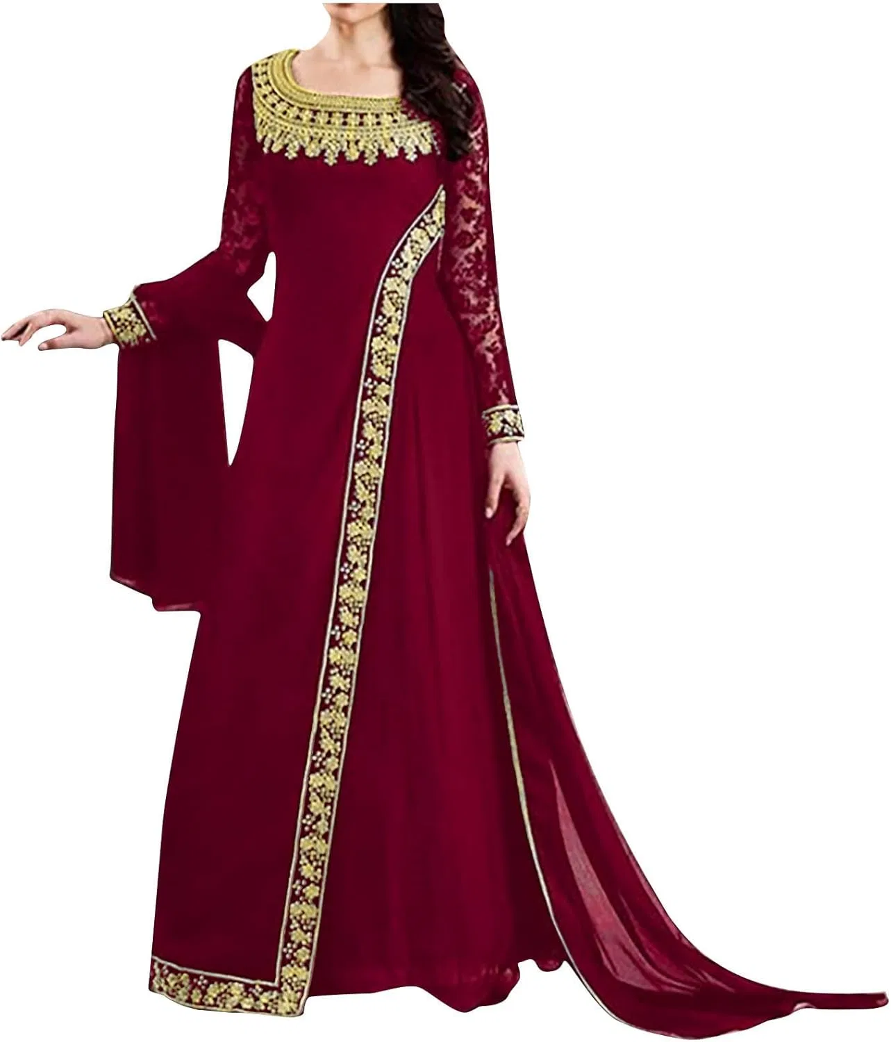 Женское платье с кружевными рукавами и золотыми кисточками Victorian, Red