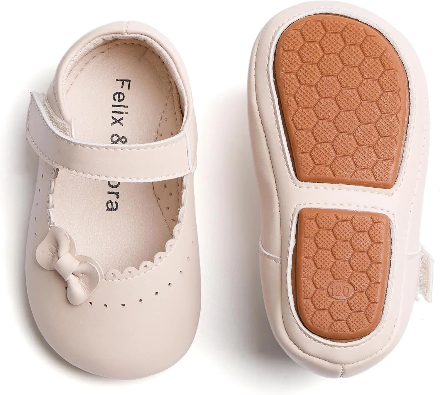 Детские туфли Мэри Джейн на мягкой подошве Moccasins Rubber Sole Crib Shoes Felix & Flora, Beige