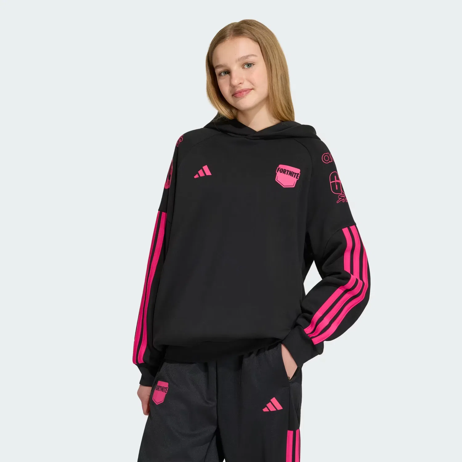 Детское худи свободного кроя adidas x Fortnite Adidas Sportswear, черный/ярко-пурпурный — фото 3