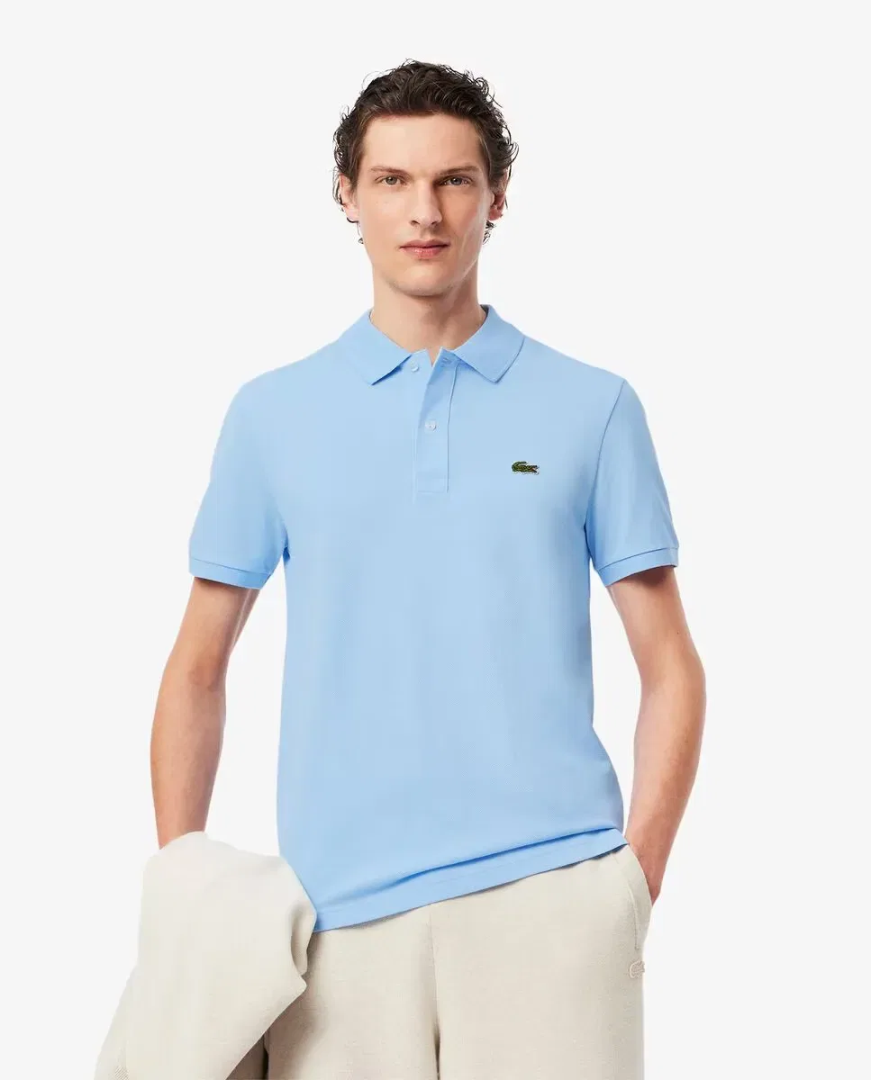 Мужское поло Lacoste L.12.12 с коротким рукавом, хлопковое пике, Azul Celeste