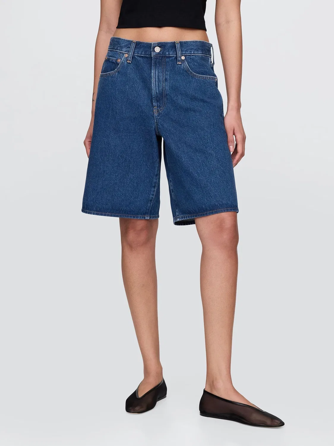 Шорты джинсовые, удлиненные, Mid Rise Gap, Dark Wash