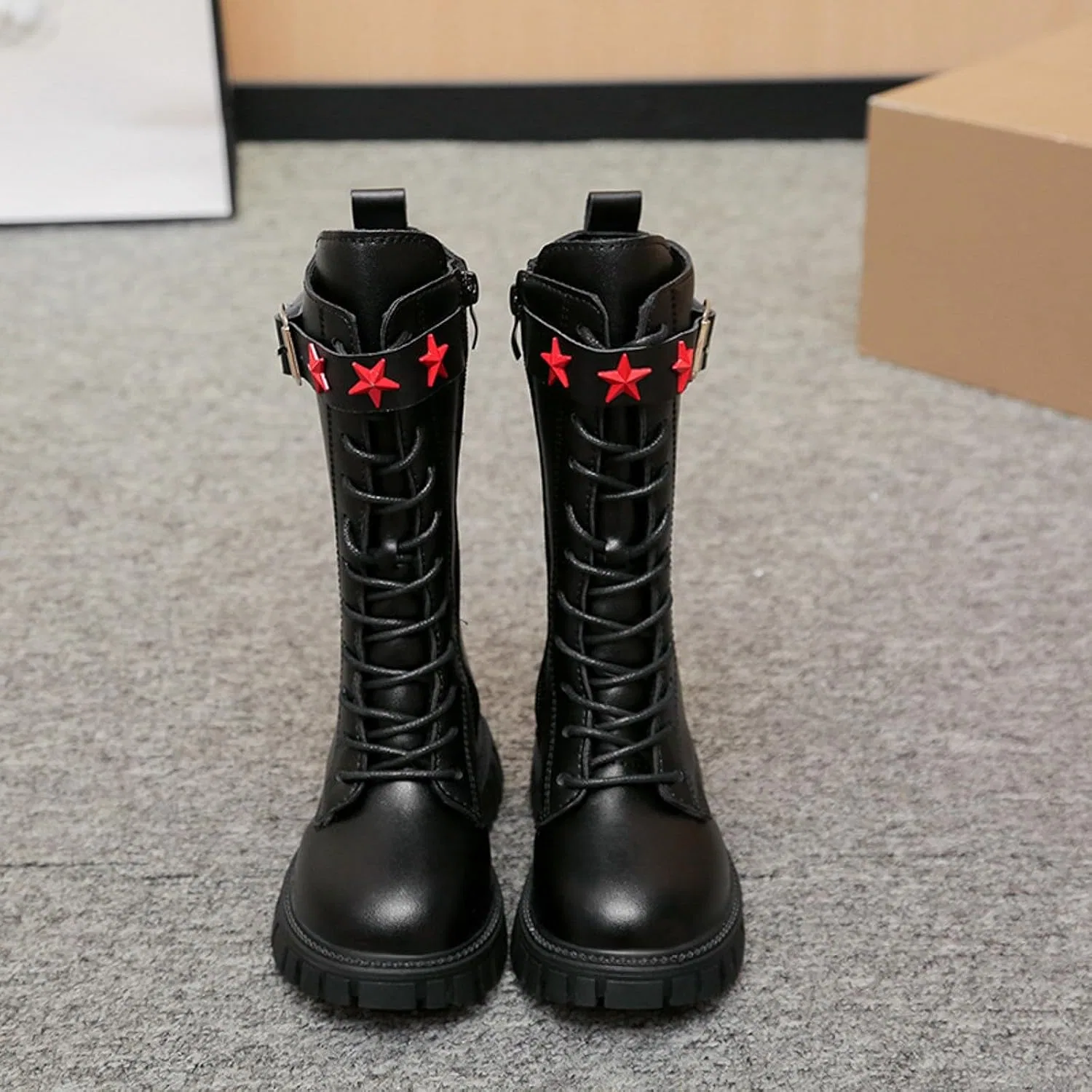 Детские ботинки для девочек с принтом, модель Girls Lace Up Riding Boots, Black — фото 4