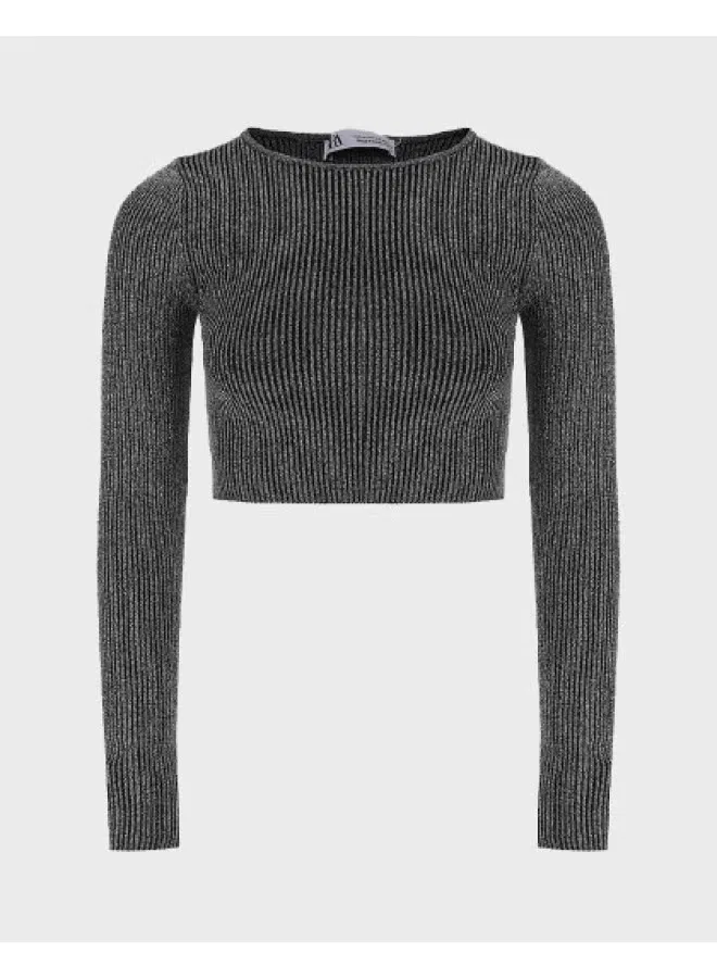 Топ с длинным рукавом Zara, серебристо-черный