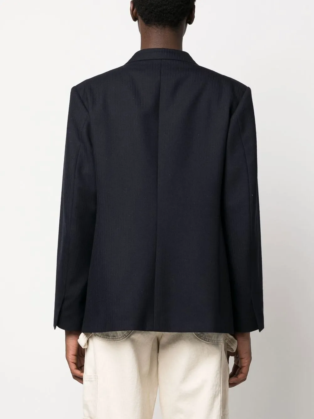 Шерстяной однобортный пиджак MAISON MARGIELA, синий — фото 4