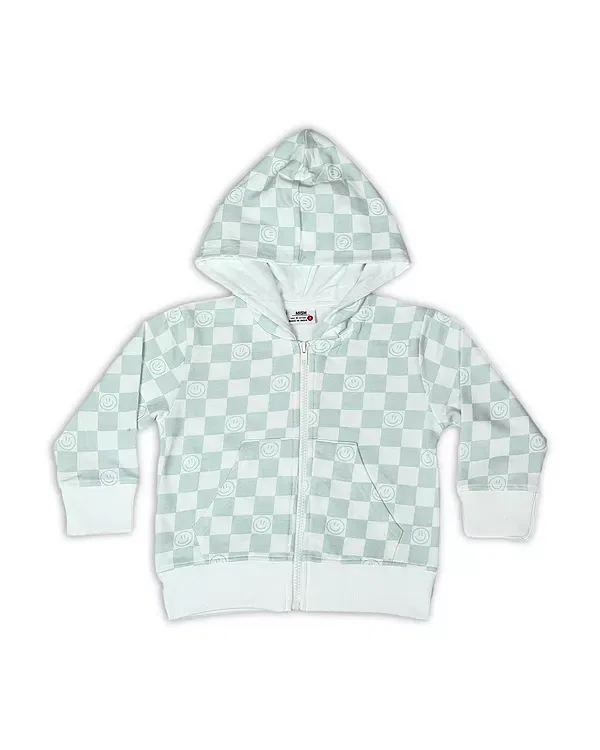 Детская толстовка на молнии для мальчиков с принтом Check French Terry Zip Hoodie Mish Mish, White/Grey
