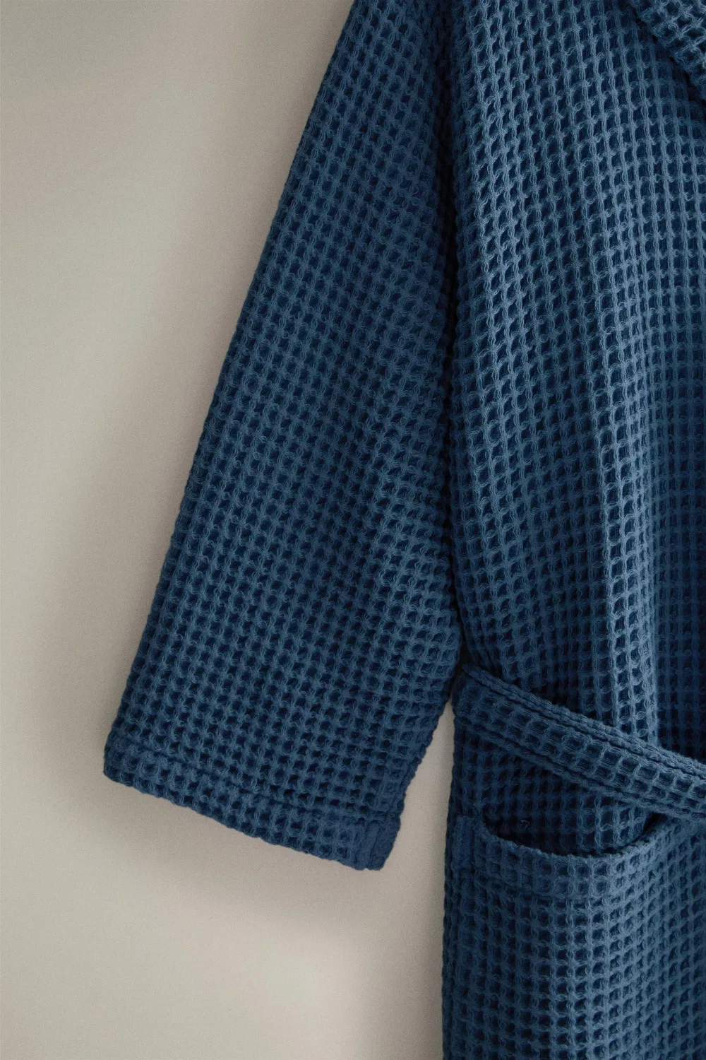 Хлопковый вафельный халат ZARA, dusty blue — фото 3
