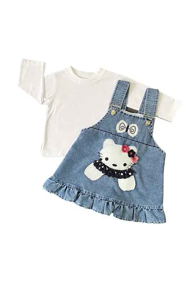 Детское платье из денима с коротким рукавом Tuobebe, Blue