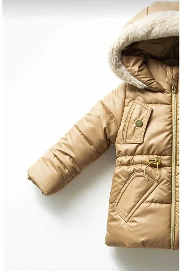 Детское пальто для девочек на флисе с капюшоном Esterella, Brown — фото 2
