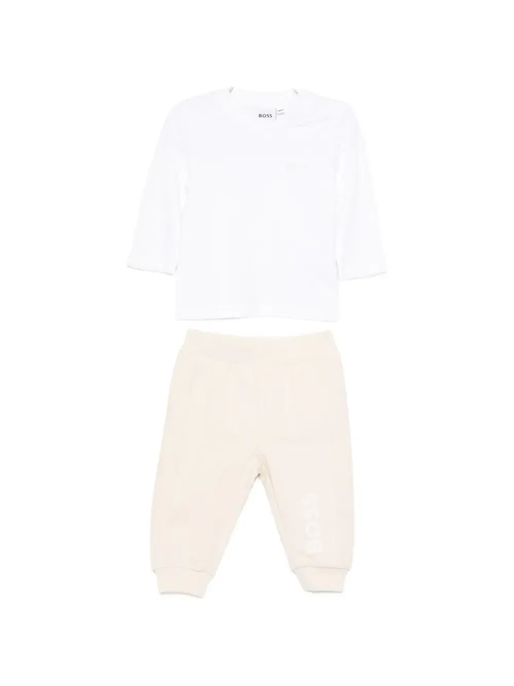 Комплект из трех предметов: спортивный костюм с логотипом Boss Kidswear, бежевый — фото 2