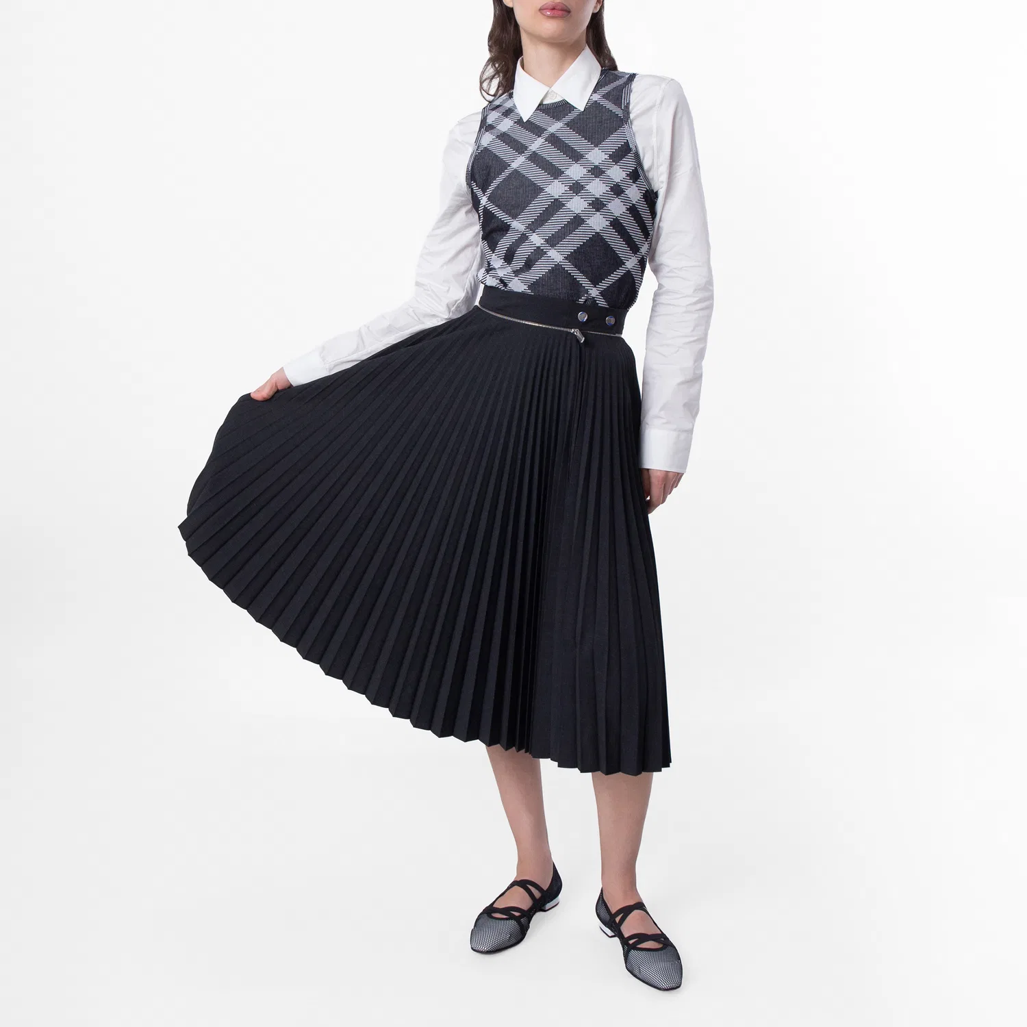 Юбка миди плиссированная из шерстяной смесовой ткани Pleated Wool-Blend Twill Midi Skirt Burberry, Brisk — фото 4