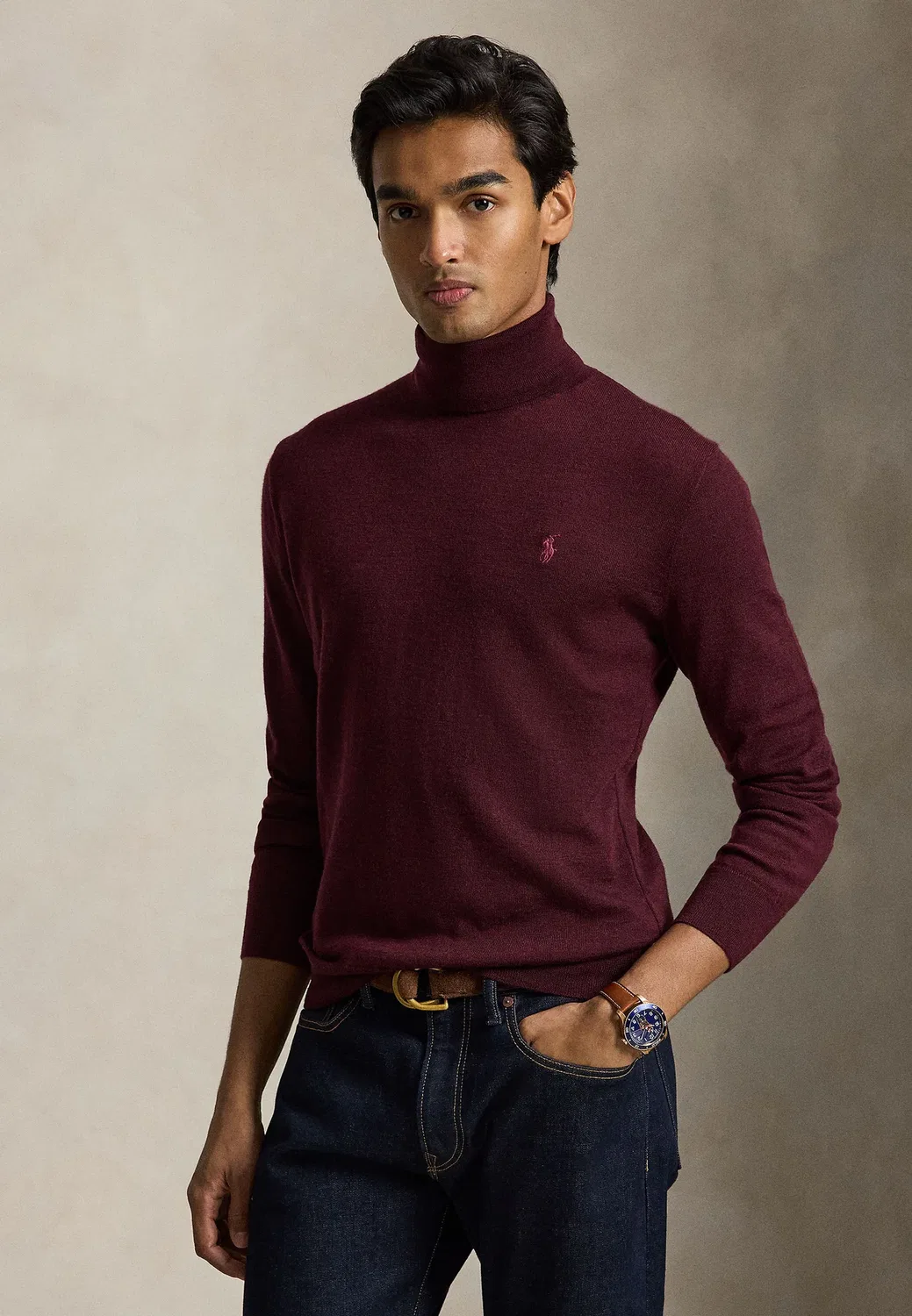 Шерстяной свитер с высоким воротником, который можно стирать Polo Ralph Lauren, Aged Wine Heather