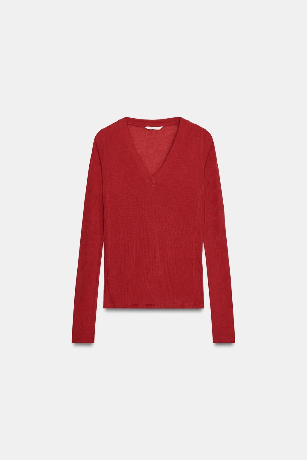 Лонгслив Zara Rib Escote Pico, красный — фото 4