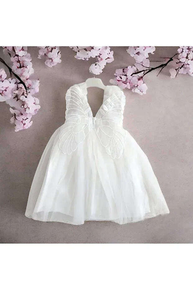 Детское платье для девочек с принтом Fairy Butterfly Girl's Tulle Strap Butterfly Detailed Ecru Special Day Birthday Fairy White Dress Şirin Şeyler Butiği, Fairy-White — фото 2