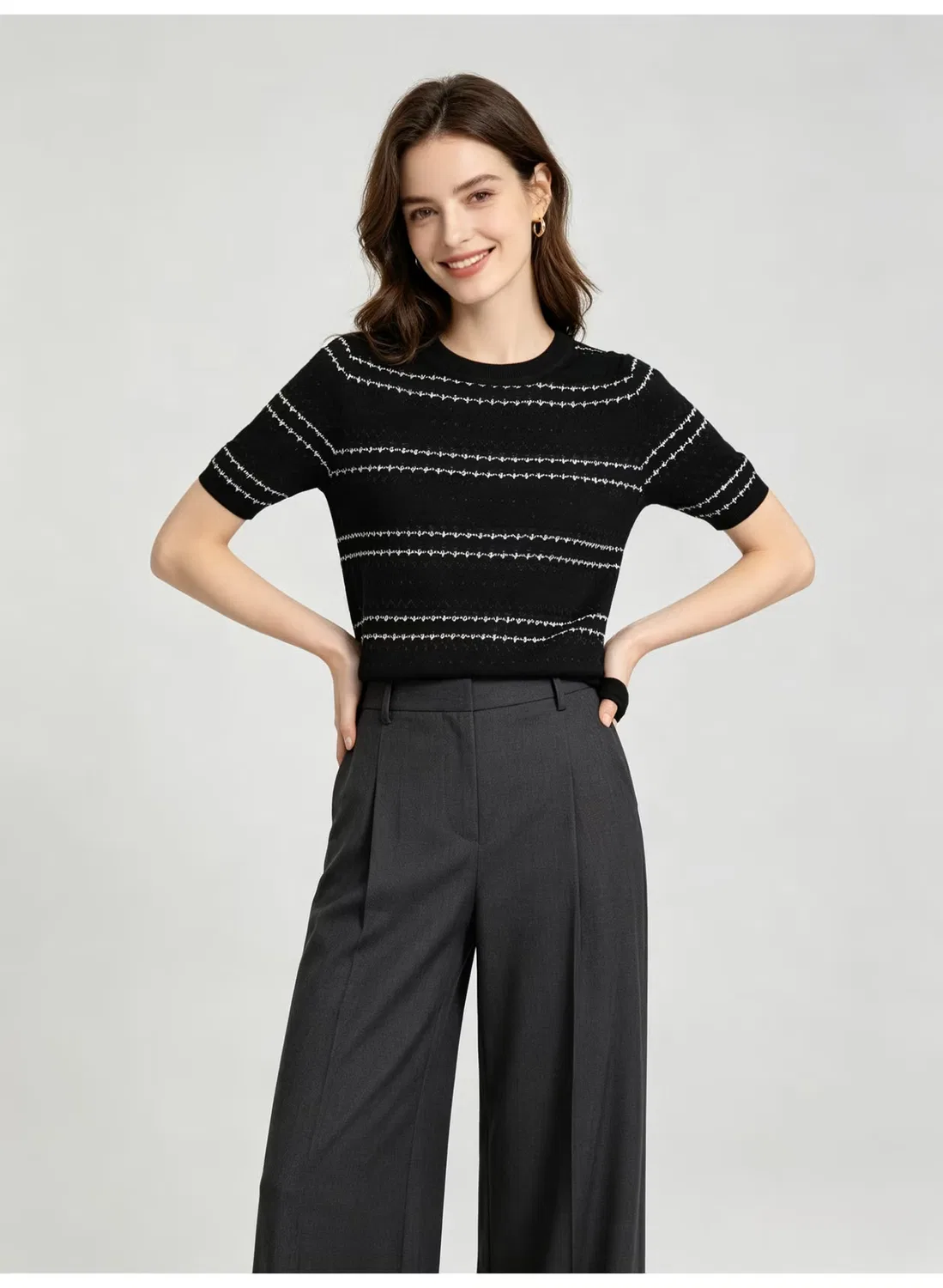 Топ трикотажный с коротким рукавом с полосатым принтом Zara, черный — фото 4