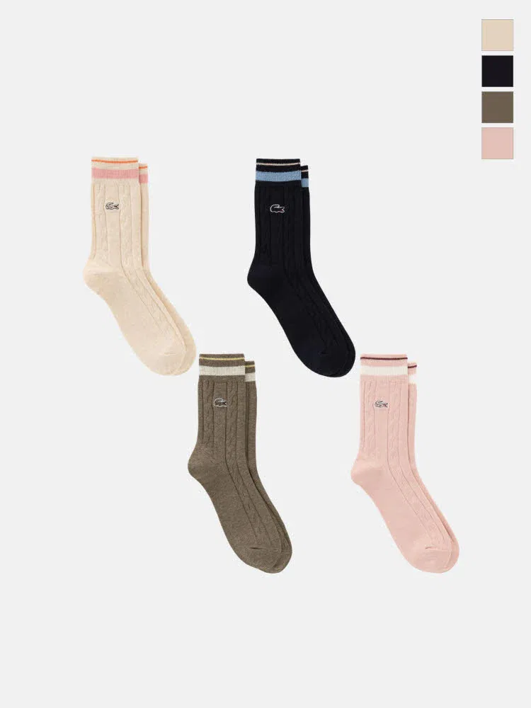 Носки женские LACOSTE Cable Middle Socks, хлопковые, Ivory