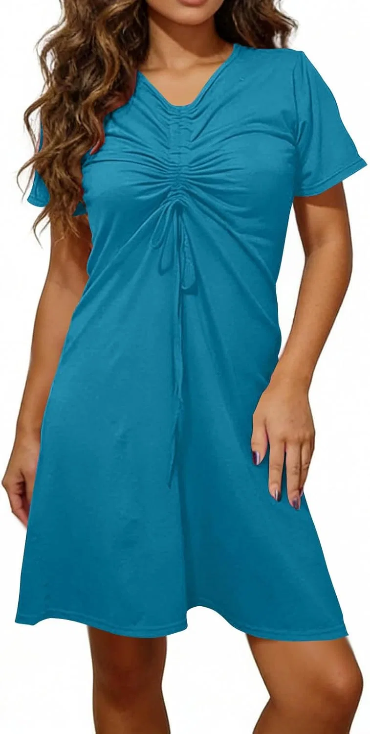Женское летнее платье мини с V-образным вырезом, Light Blue — фото 2
