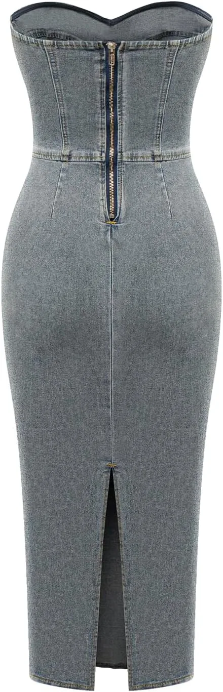 Женское джинсовое платье с открытыми плечами Casual, Blue — фото 2