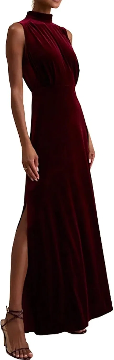 Женское бархатное макси-платье с высоким воротом Vero Moda, Red — фото 2