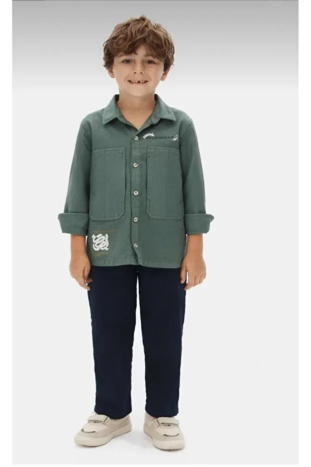 Детская рубашка для мальчиков с принтом Nk Kids, Khaki Green — фото 2