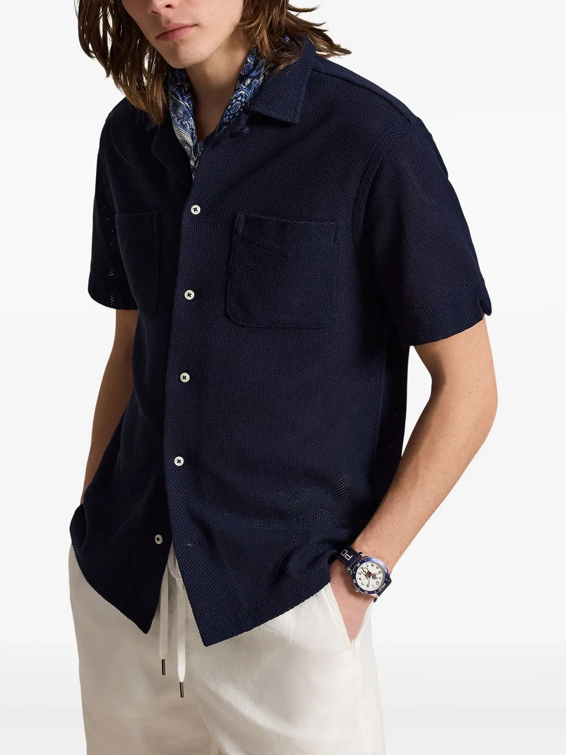 Сетчатая рубашка с накладным карманом Polo Ralph Lauren, синий — фото 2