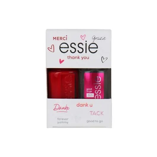 Набор лака для ногтей Essie Thank You, красный лак и быстросохнущее прозрачное верхнее покрытие