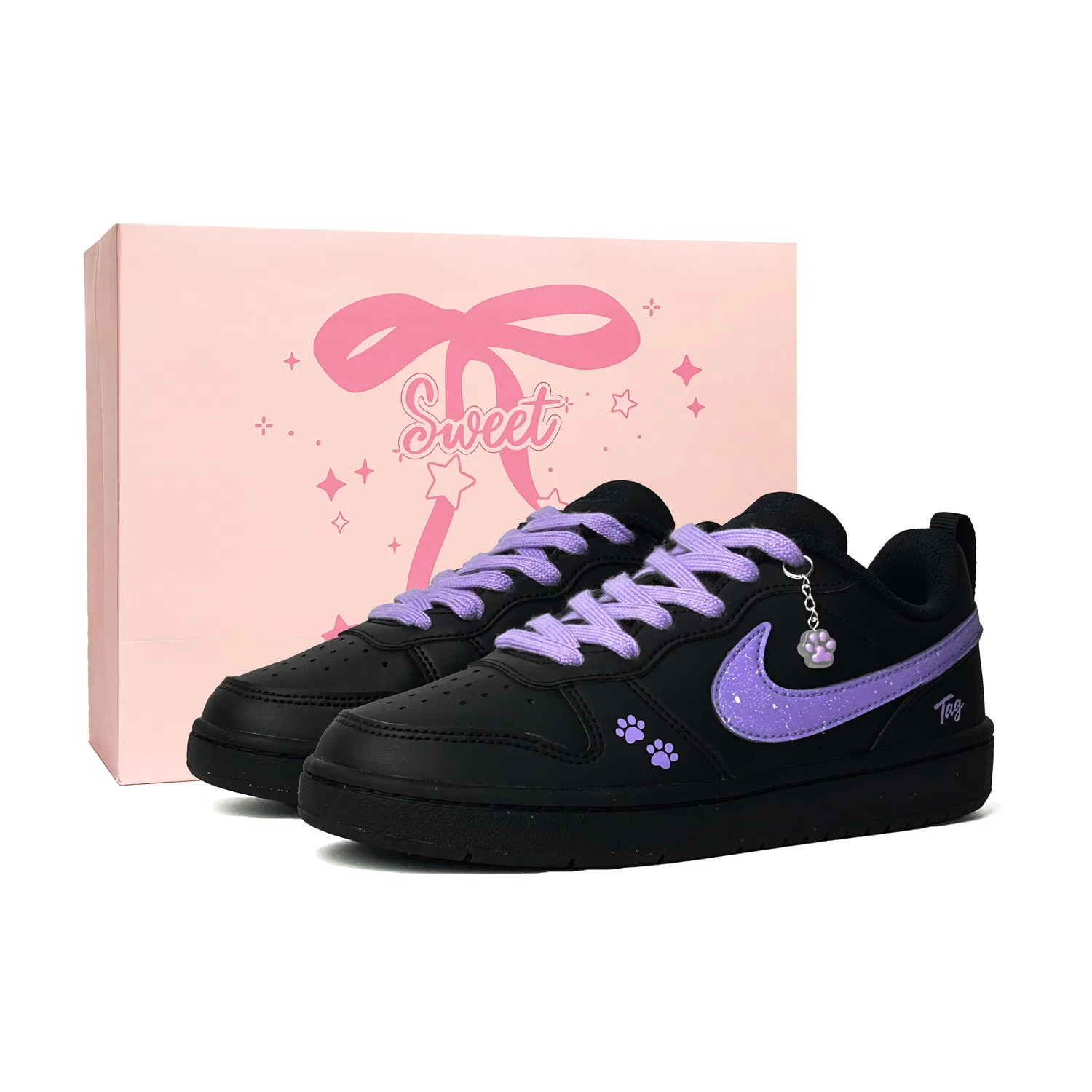 Детские кеды с принтом кошачьих лапок Court Borough Kids' Skateboarding Shoes Nike