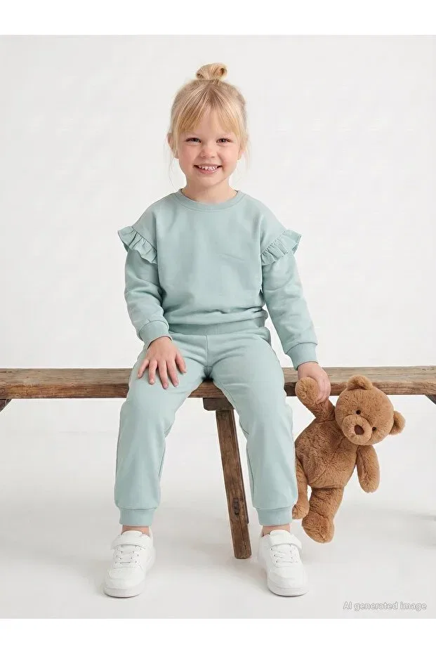Детский спортивный комплект для девочек с фактурным трикотажем Civil Girls, Cascade Green