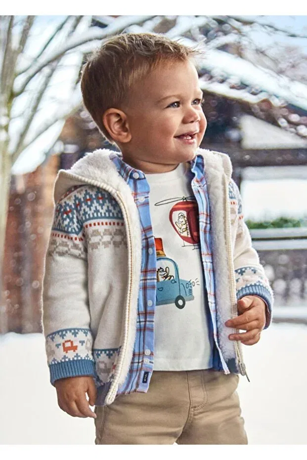 Детский кардиган для мальчиков с начесом Plush inside pullover cardigan for boys Mayoral, Stone