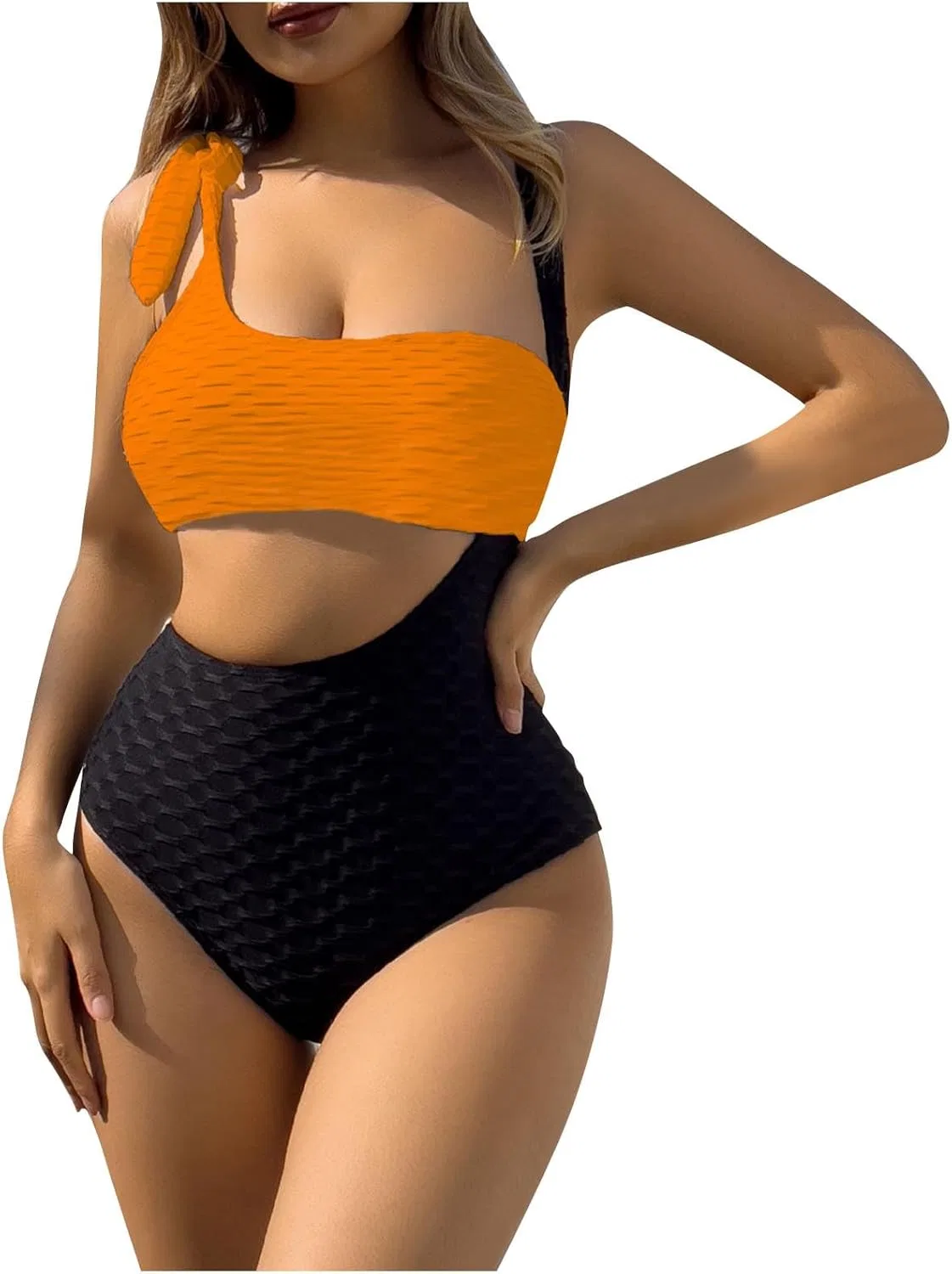 Женский цельнокроеный купальник с вырезами, цветочный принт, Orange
