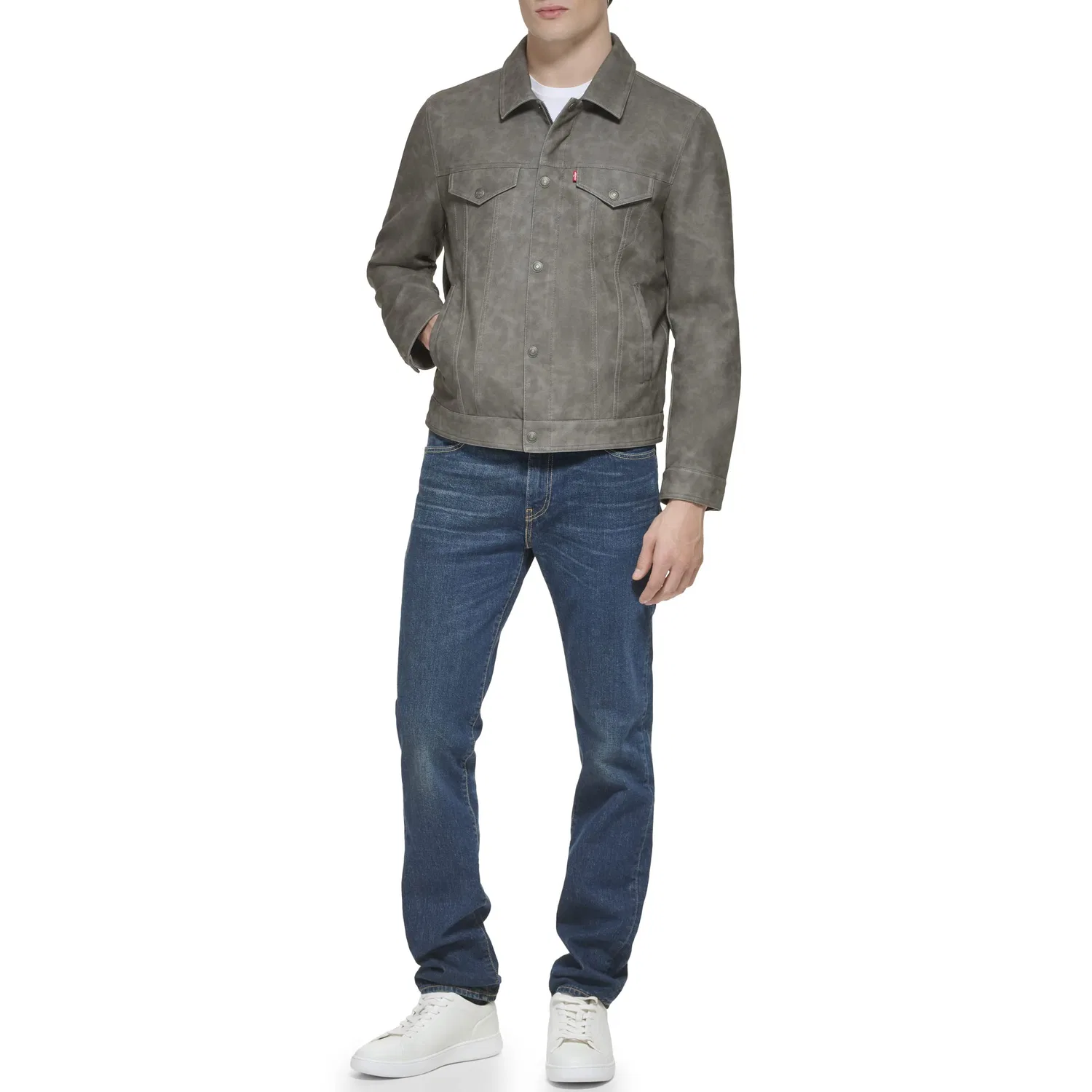 Мужская куртка с подкладкой из шерпы Levi's Faux Leather Sherpa Lined Trucker Jacket, bright grey (ral 7035) — фото 3