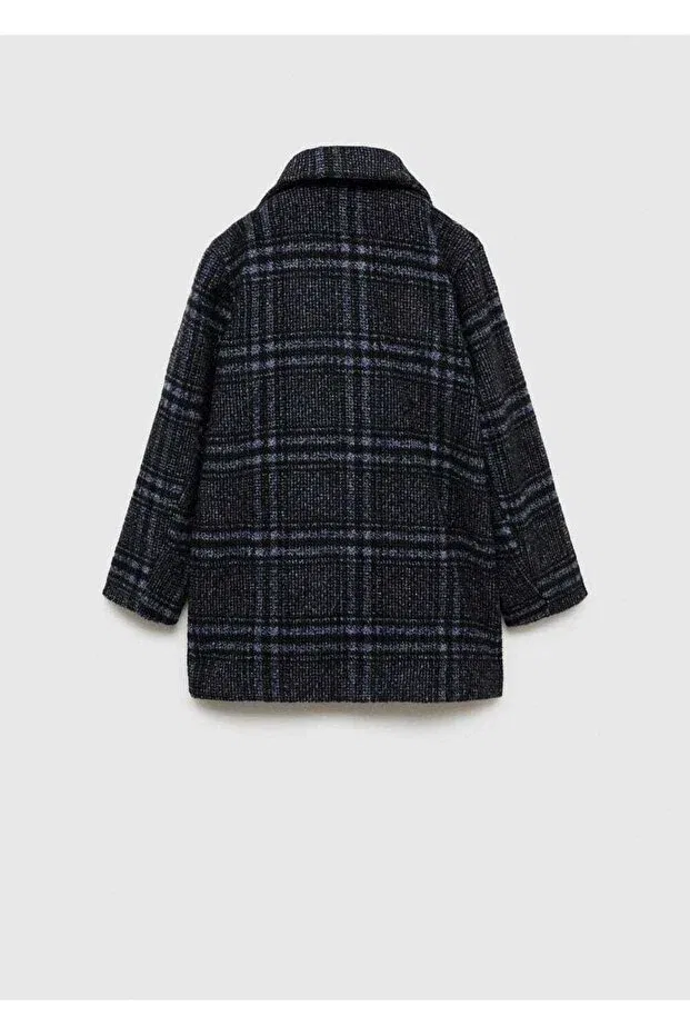 Детское пальто для девочек клетчатое Mango Kids, Blue — фото 4