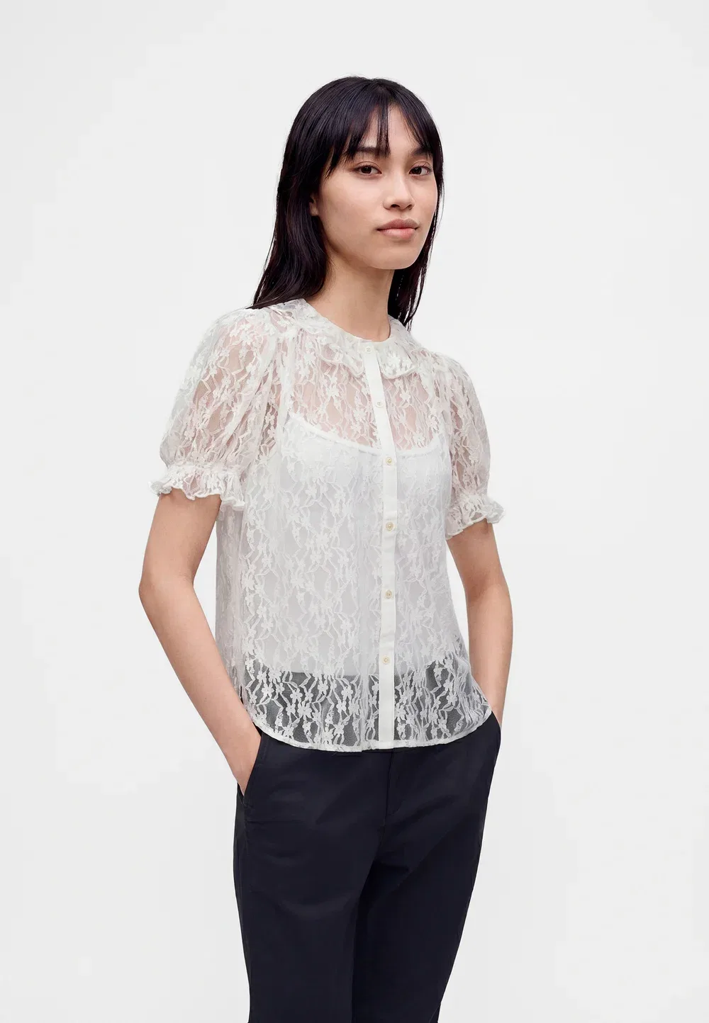 Мода - блузка на пуговицах Gap, New Off-White — фото 4