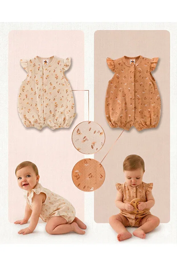 Детский комбинезон для малышей с длинным рукавом Summer baby 2-piece romper body set Myzi Store, Brown