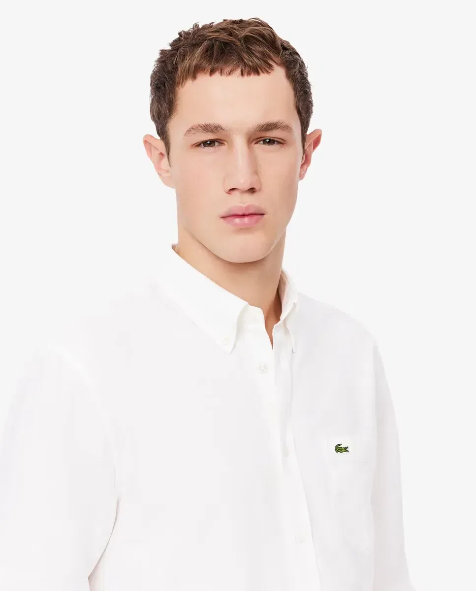 Мужская рубашка оксфордского плетения с длинным рукавом Lacoste, Blanco — фото 3