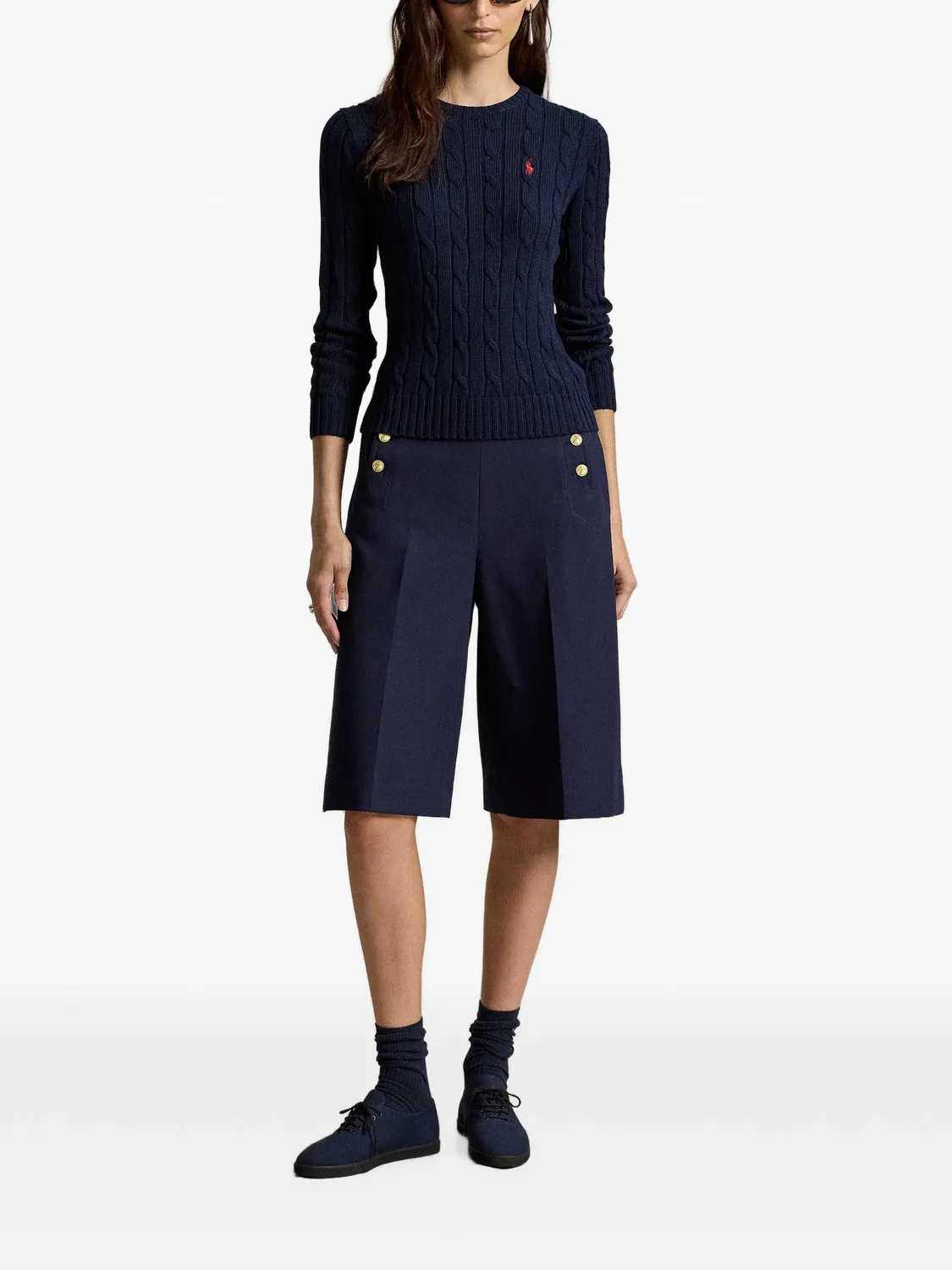 Брюки расклешенные синие с пуговицами Polo Ralph Lauren, синий — фото 3
