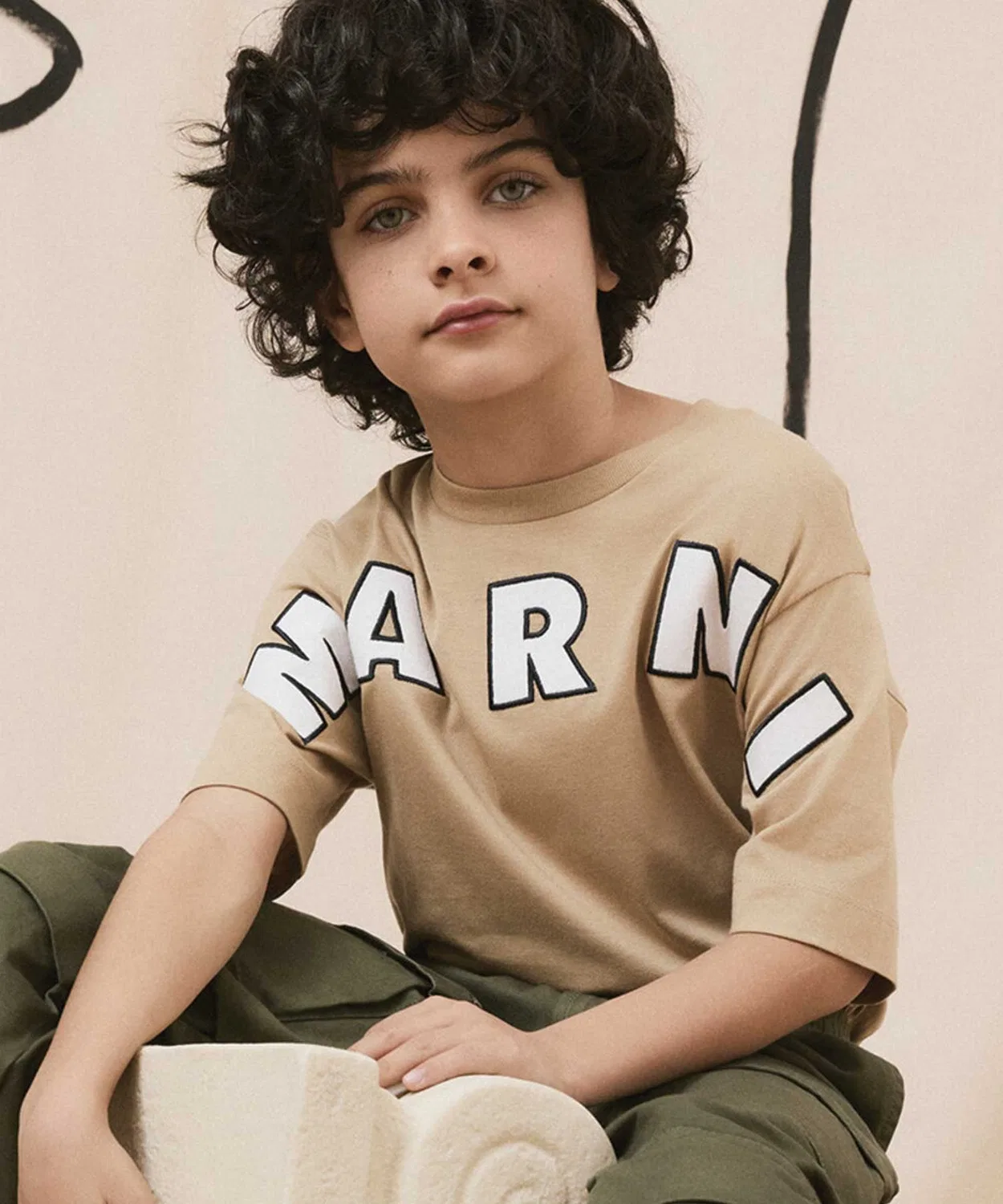 Детская футболка с коротким рукавом, с принтом MARNI, Beige