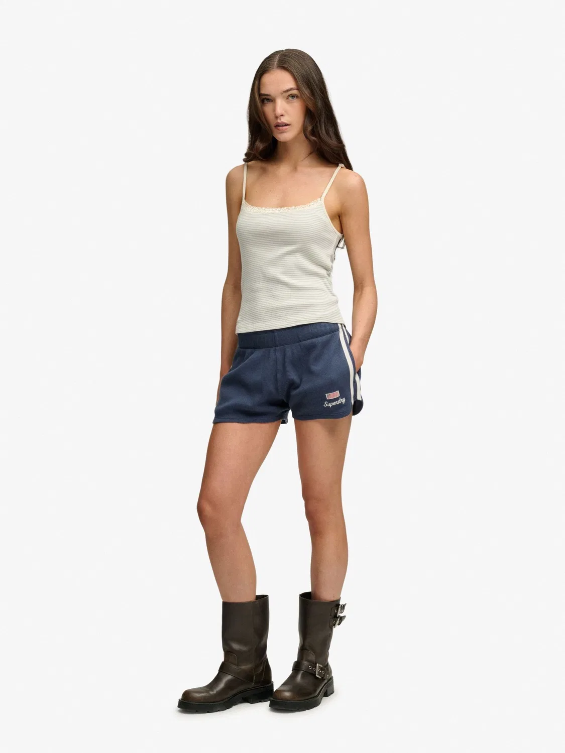Топ на бретелях Superdry White Navy Stripe Lace Cami, белый — фото 4