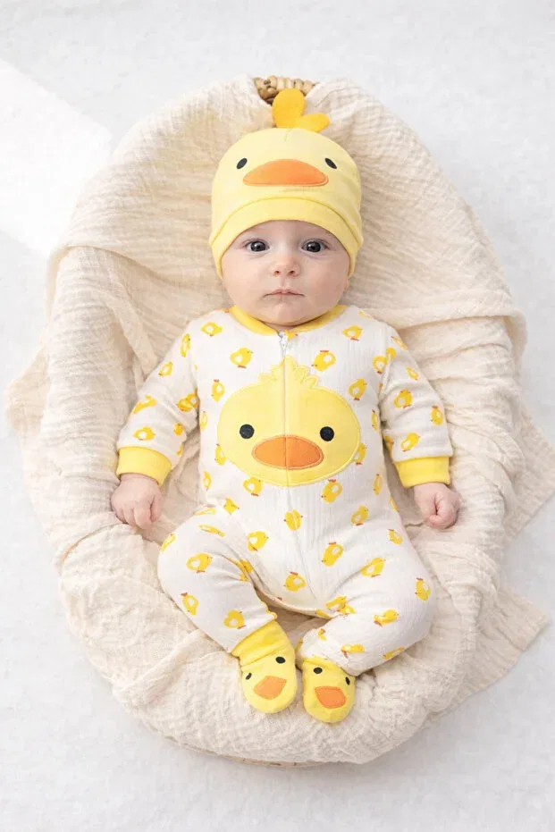 Детский комбинезон для девочек и мальчиков с принтом Baby chick jumpsuit Izyalif Baby, Sarı — фото 4