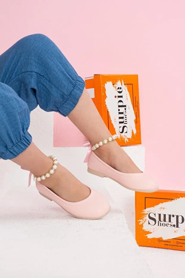 Детские балетки для девочек с жемчугом Surpie Shoes, Powder