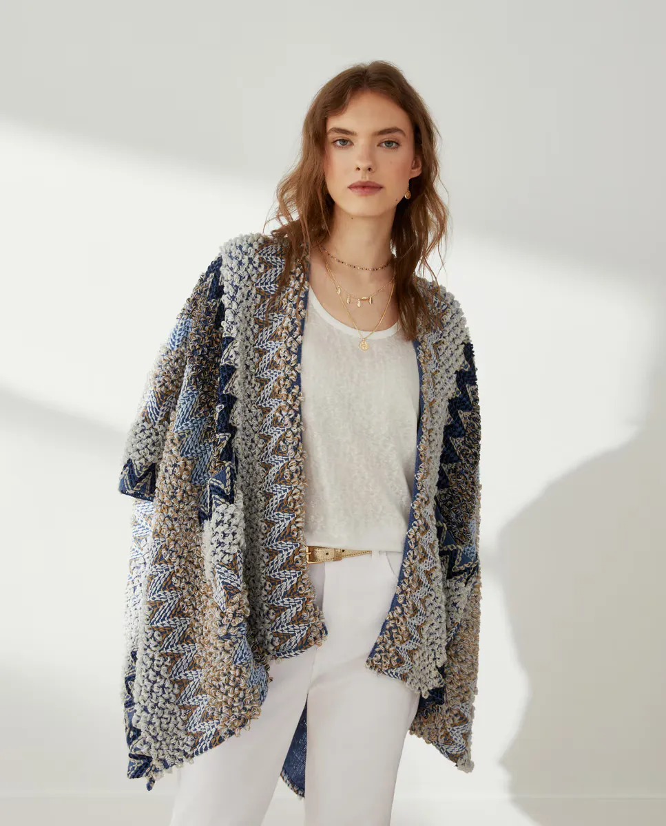 

Жаккардовое вязаное пончо Southern Cotton, темно-синий