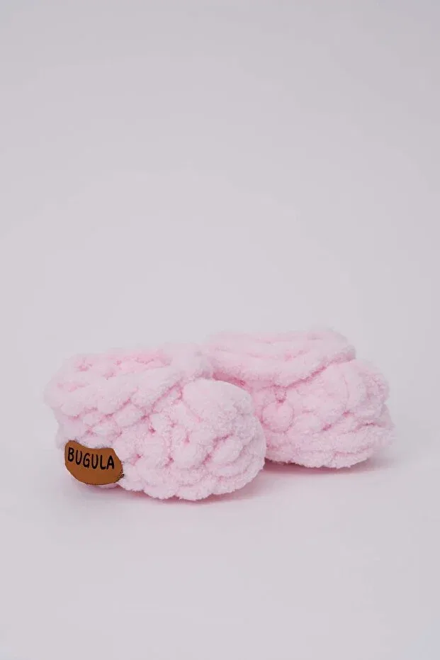Детские пинетки для девочек вязаные плюшевые Alize Puffy Bugula, Pink