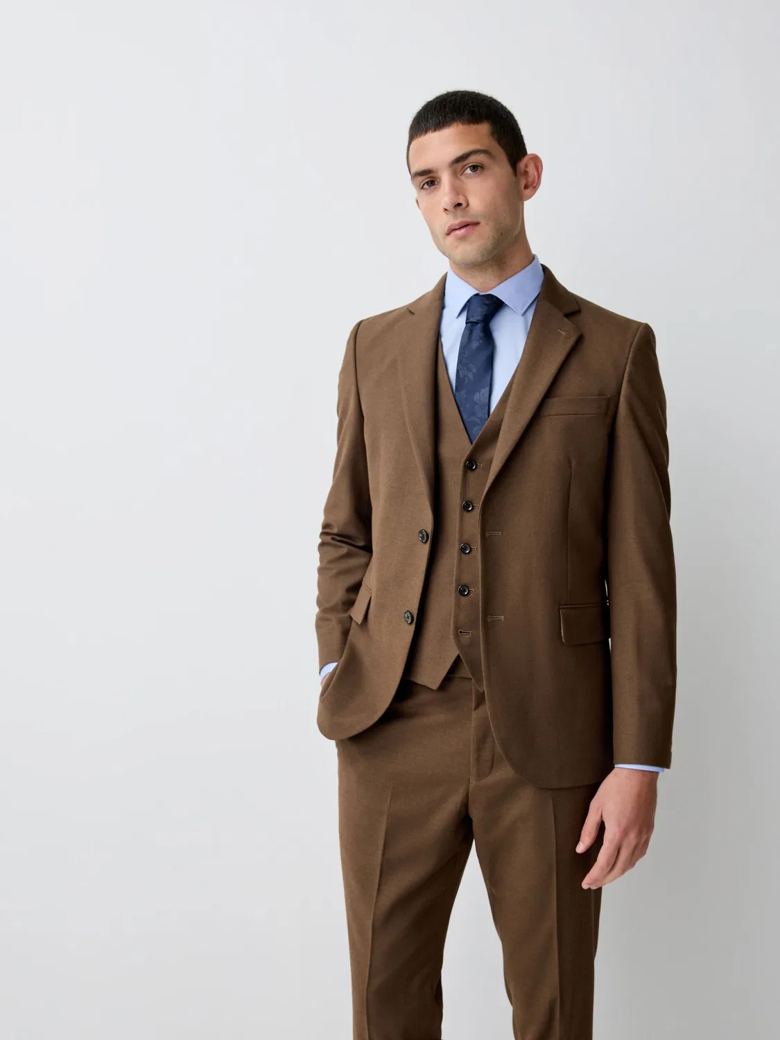 Пиджак Slim Fit из фланели, коричневый Next