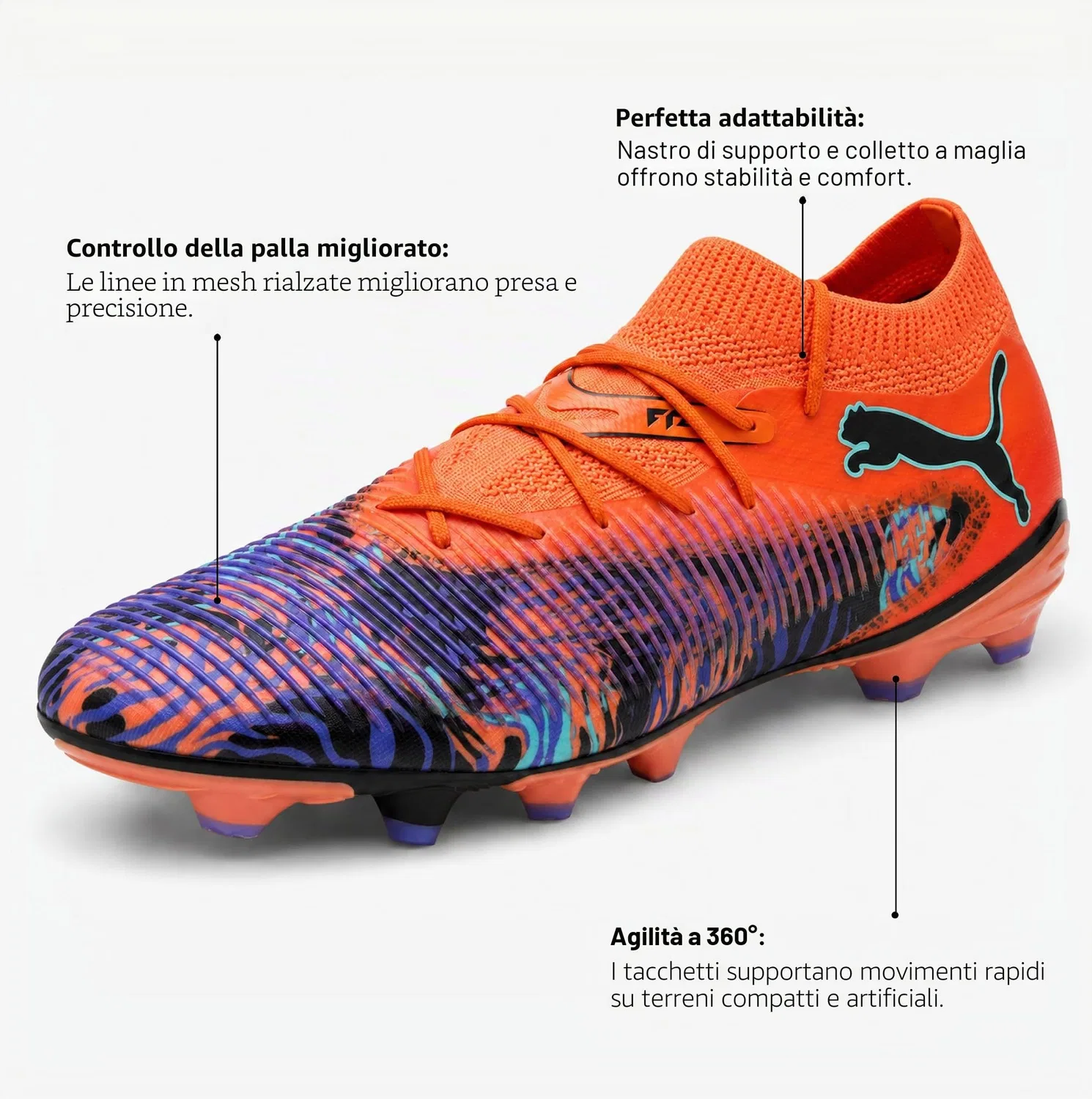Детские кроссовки для девочек с подсветкой Future 8 Match PUMA, Orange And Black — фото 2