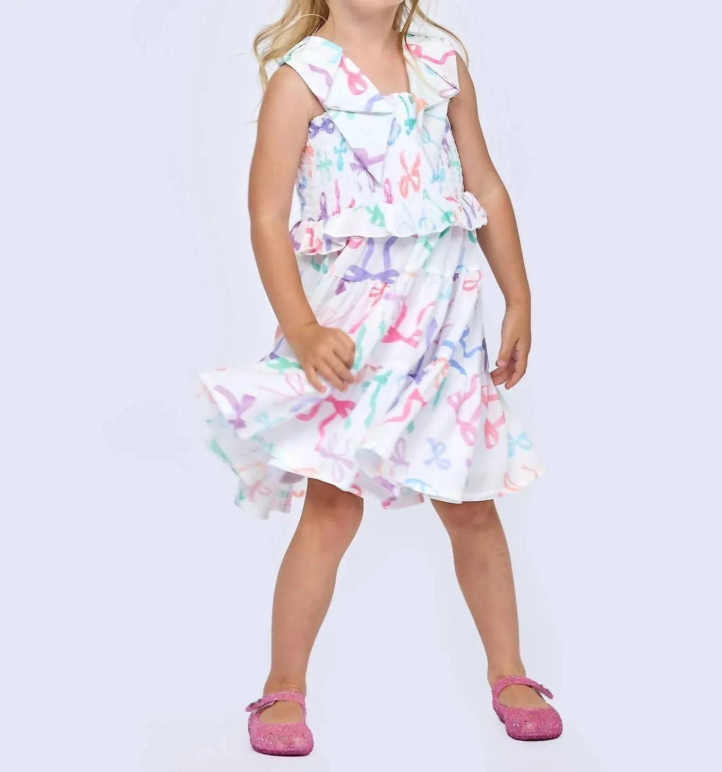 Детское платье для девочек с принтом бантов Bow Print Baby Sara, White Multi — фото 2