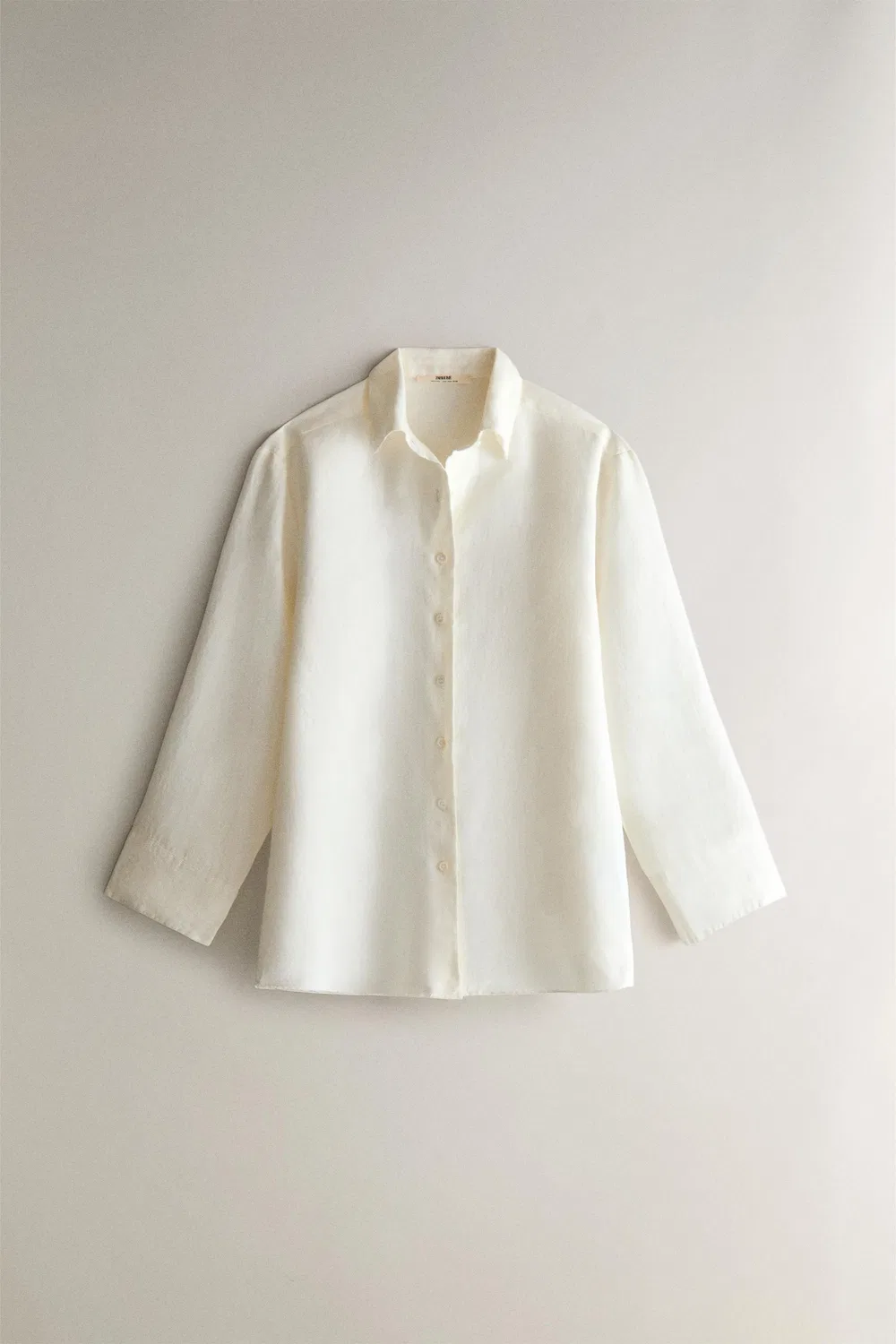 Льняная рубашка с длинными рукавами ZARA, Ecru