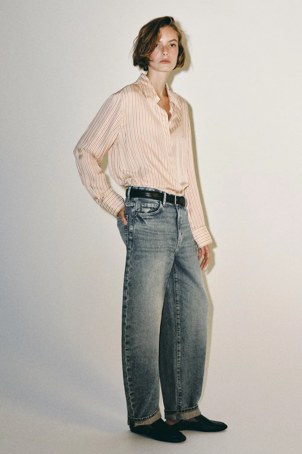 Шелковая рубашка в полоску из коллекции ZW ZARA, Ecru/Red