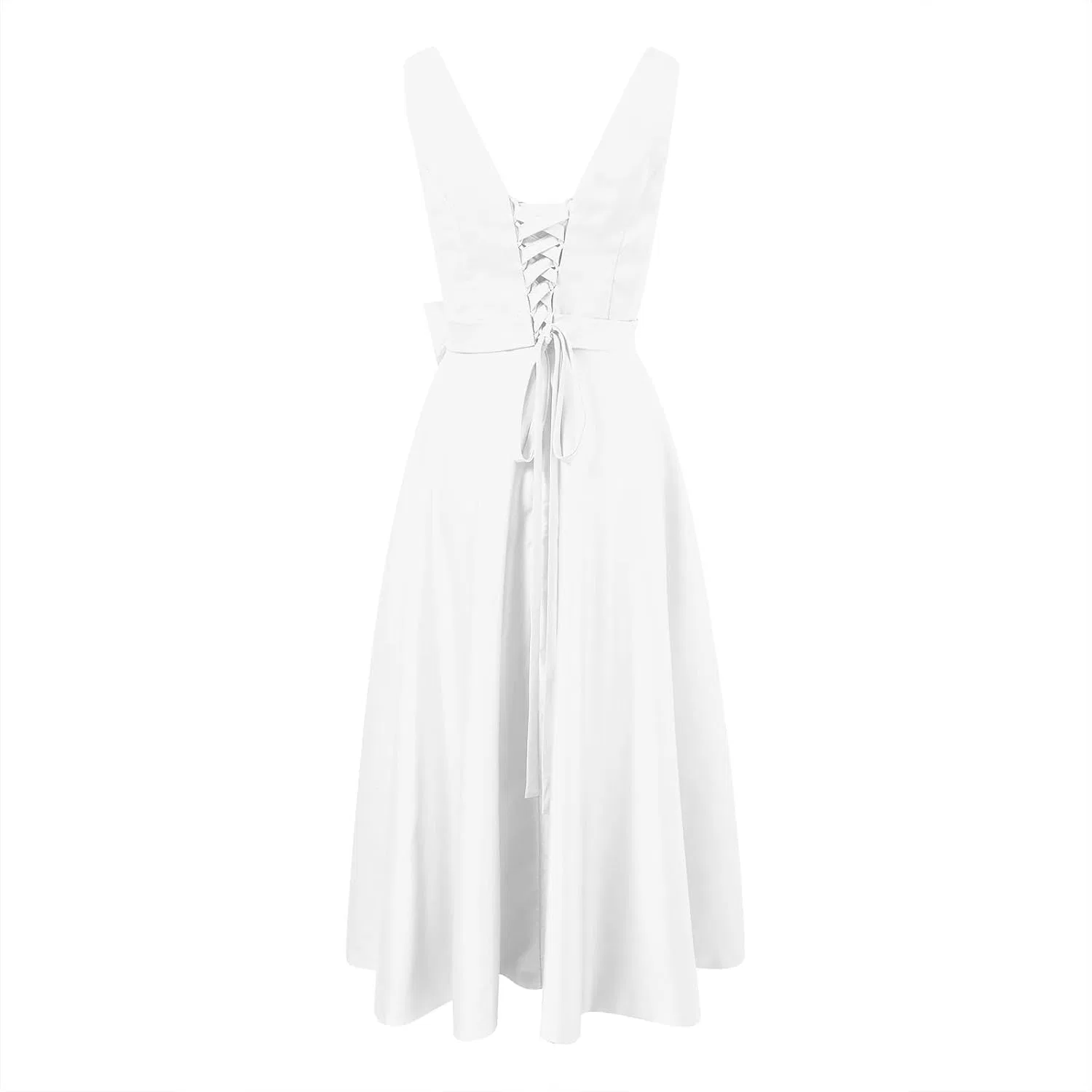 Женское коктейльное платье с бантом и шнуровкой на спине, White — фото 3